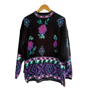 Vintage 90s Southwestern Floral Knit Sweater Bold Pattern
